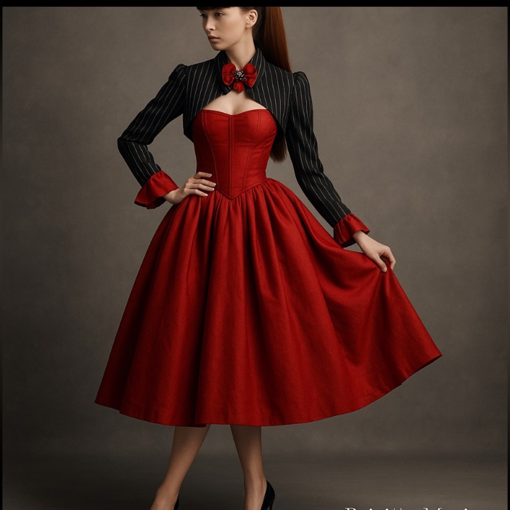 Black and Red Pinstripe Women's Blazer - Picture 4 of 14